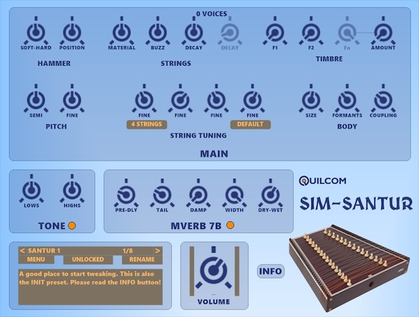 Quilcom「SIM-SANTUR」小型ツィターならではの澄んだ響きからピアノ的なトーンまで表現可能!サントゥールの多弦構造とハンマー奏法を再現した無料プラグイン|DTMプラグインセール