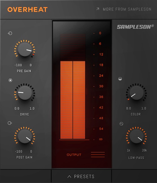 Sampleson「OverHeat」アナログ特有の温かみとヴィンテージ感!軽量設計・低CPU負荷・シンプル操作でボーカルからマスタリングまで幅広く使えるサチュレーション|DTMプラグインセール