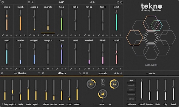 Baby Audio「Tekno」革新的ドラムシンセサイザー!サンプル不要で無限の可能性を手に入れる、次世代アナログモデリング技術による18種類のドラムエンジン搭載プラグイン|DTMプラグインセール