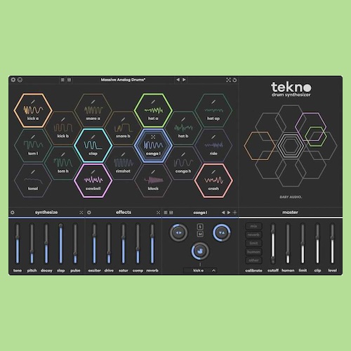 Baby Audio「Tekno」革新的ドラムシンセサイザー!サンプル不要で無限の可能性を手に入れる、次世代アナログモデリング技術による18種類のドラムエンジン搭載プラグイン|DTMプラグインセール
