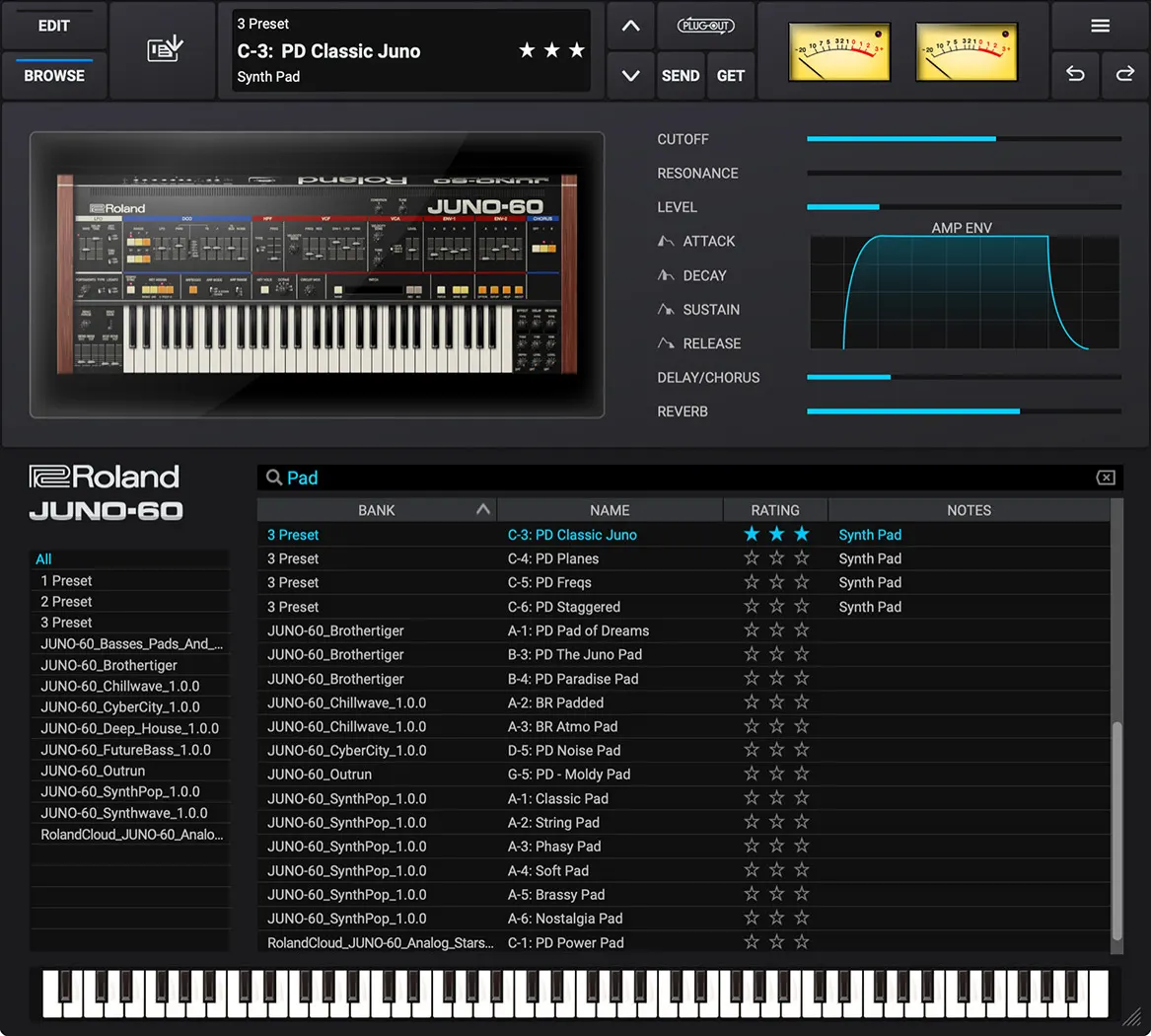 Roland「JUNO-60」80年代サウンドの女王が現代に降臨！ACB技術で完全再現されたファット&パンチーなアナログシンセサイザーの決定版｜DTMプラグインセール