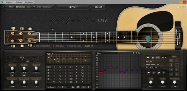 Ample Sound「Ample Guitar M Lite II」アコースティックギターのリアルな響きをそのまま再現!ストラム自動生成、豊富なアーティキュレーション、リアルなサンプルが魅力のアコギ音源|DTMプラグインセール
