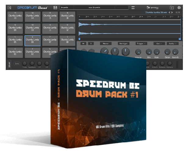 Apisonic Labs「Apsonic Labs Speedrum BE」無料で手に入るドラムサンプラー！16のMPCスタイルパッド、ディレイ・リバーブ・コンプレッサーなどのエフェクト、そして即戦力の66種類ドラムキットを搭載した高速で直感的な音楽制作ツール｜DTMプラグインセール