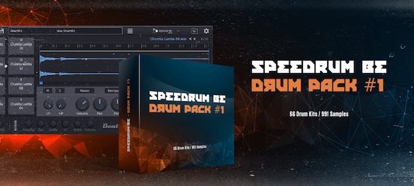 Apisonic Labs「Apsonic Labs Speedrum BE」無料で手に入るドラムサンプラー！16のMPCスタイルパッド、ディレイ・リバーブ・コンプレッサーなどのエフェクト、そして即戦力の66種類ドラムキットを搭載した高速で直感的な音楽制作ツール｜DTMプラグインセール