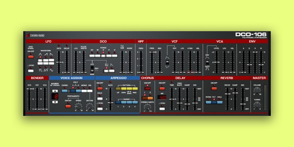 Cherry Audio「DCO-106」80年代ポリシンセの金字塔を完全再現！オリジナル106ファクトリープリセット搭載で蘇る伝説的サウンドと現代的拡張機能の融合｜DTMプラグインセール