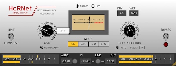 HoRNet Plugins「HoRNet HA2A」伝説的なビンテージ光学式コンプレッサーを忠実に再現しながら、アナログの温かみ・チューブ特有の倍音・トランスの質感を現代的な制作環境で使いやすくアップデートした万能プラグイン｜DTMプラグインセール