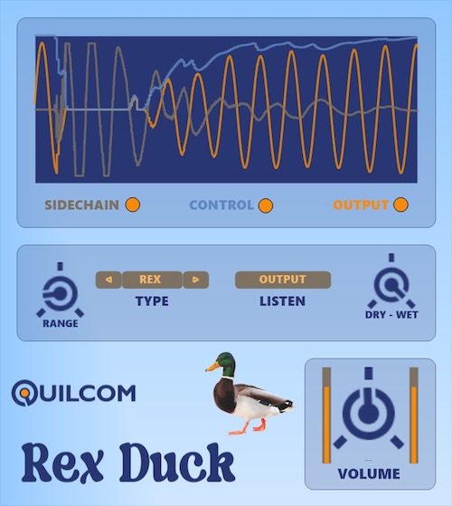 Quilcom「Rex Duck」RMSC技術をベースにした高速かつユニークなサイドチェイン処理！歪みを抑えた自然なサイドチェインを実現する次世代プラグイン｜DTMプラグインセール