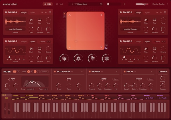 Excite Audio「Evolve Velvet」即座にプレイ可能でインスピレーショナルな音響体験！フェルト・ピアノの温もりから70's-80'sクラシック・シンセの魅力まで融合したノスタルジック・サウンド・デザイン｜DTMプラグインセール