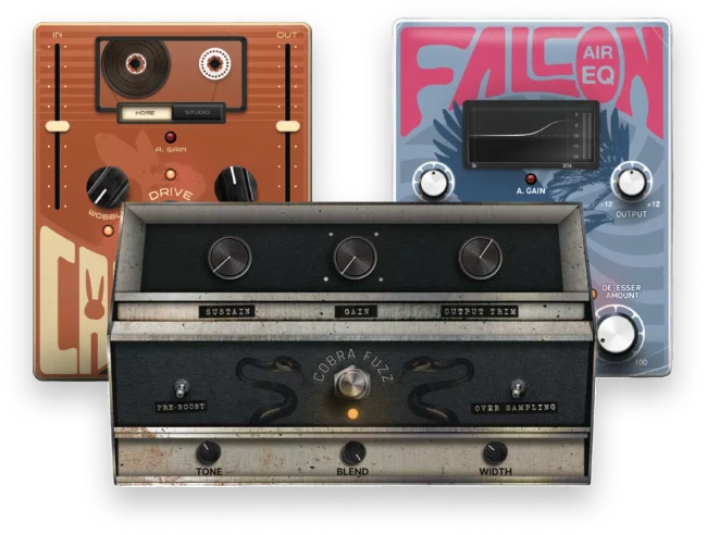 Safari Pedals「Falcon Air EQ, Cassette Bunny, & Cobra Fuzz Bundle」透明感のある高域処理・アナログテープ特有の温かみ・攻撃的で存在感のあるファズサウンドを自在に操り、ミックスの完成度を一気に高めるバンドル｜DTMプラグインセール