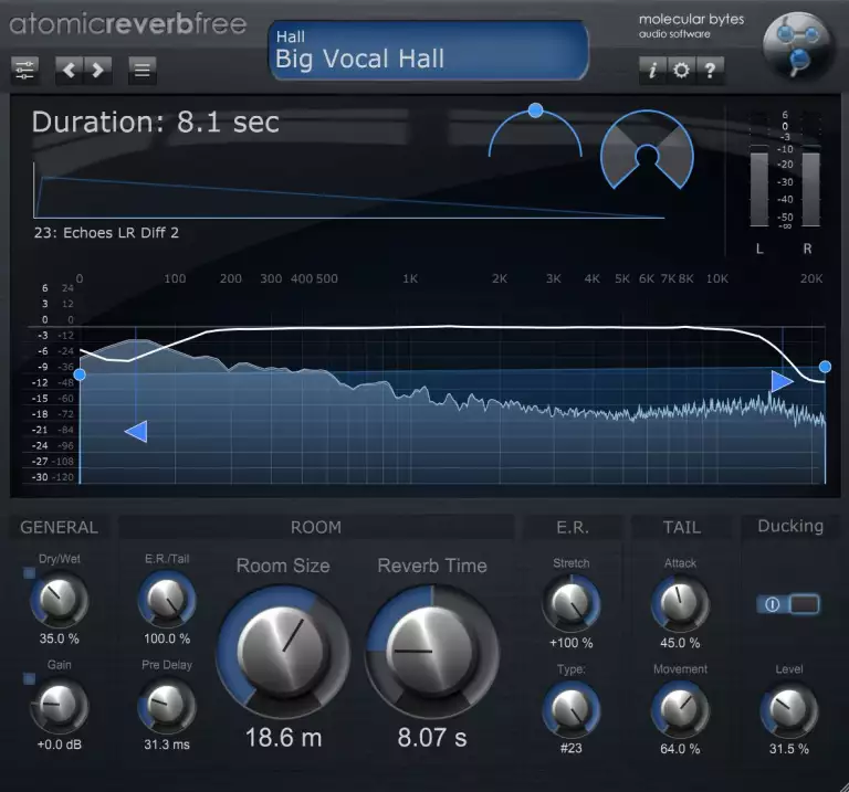 MolecularBytes「atomicreverbfree」64bit処理による妥協のない音質、自然な残響を生むアルゴリズム、初心者でも扱いやすい操作性を備えた無料リバーブ｜DTMプラグインセール
