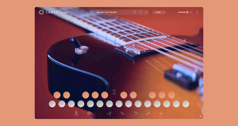 LANDR「LANDR Guitar」複数補完的ギターループ同時演奏の革新性！プロジェクト・テンポ・キー自動マッチングし、音楽理論・ギター知識不要で複数ギターパート同時ペア演奏による補完サウンド・アレンジメント・ライブ創造システム｜DTMプラグインセール