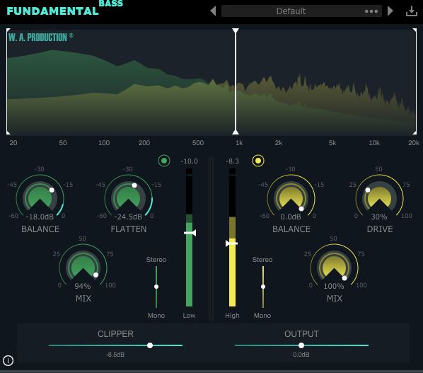 W. A. Production「Fundamental Bass」ベースとキックの分離、ステレオイメージの調整、サチュレーションまで1つで完結!音圧と抜け感を両立する新時代のベースプロセッシング|DTMプラグインセール