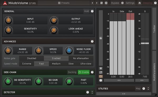 MeldaProduction「MAutoVolume」ベースやソロ楽器の存在感を一定に保つ！ミックス内で突然引っ込んでしまう主要パートの問題を、周囲の音源をサイドチェーンに送るだけで解決し、ほぼ無努力で理想的なバランスを実現する次世代音量管理システム｜DTMプラグインセール