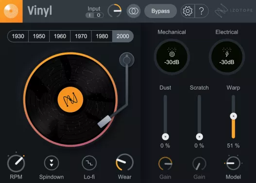 iZotope「Vinyl」レコードノイズやビンテージ質感を自在に再現し、デジタル音源にアナログの温かみを加える、無料で使えるローファイプラグイン｜DTMプラグインセール