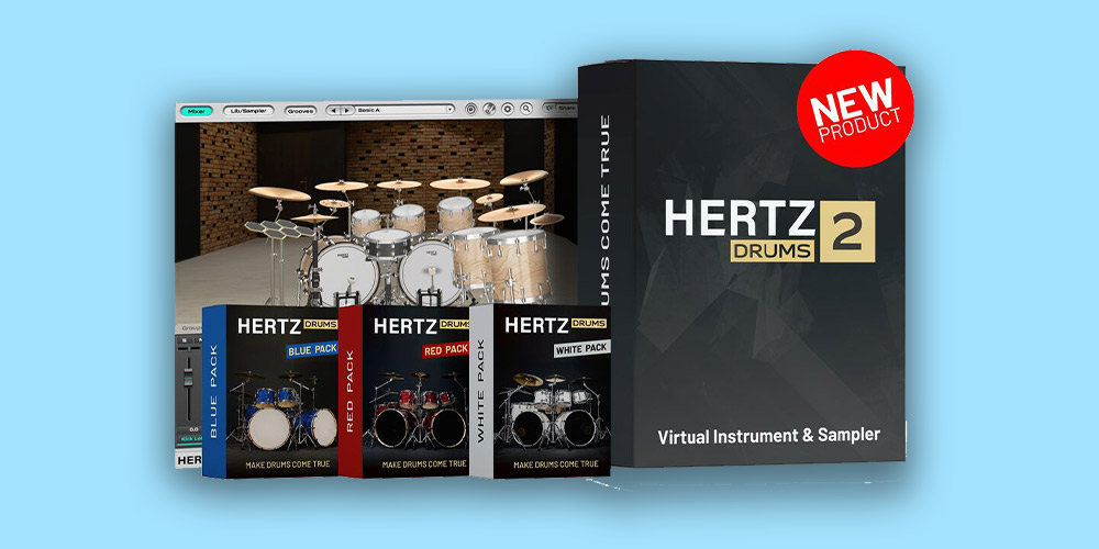 Hertz Instruments「Hertz Drums Bundle」ロック・メタル・ポップスまで幅広く対応！ヒューマナイズ機能や1560種類のMIDIグルーヴでプロ仕様のリアルドラムサウンドを即戦力にする究極のドラム音源バンドル｜DTMプラグインセール