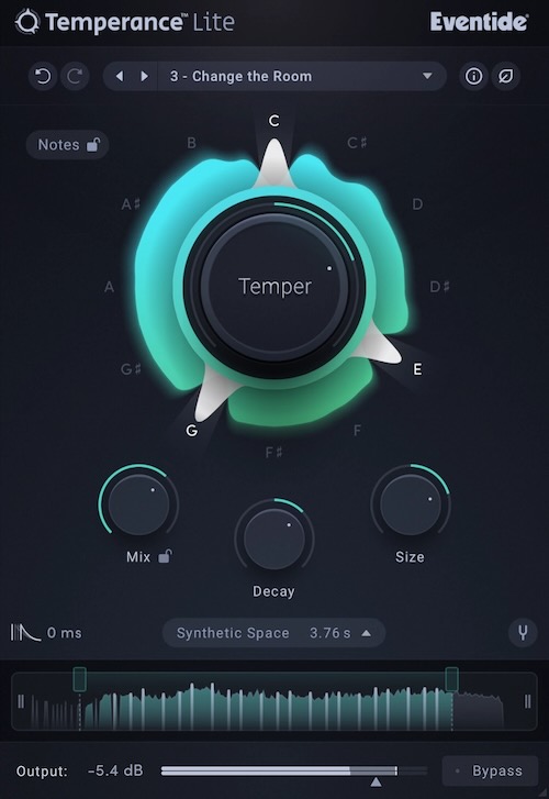 Eventide「Temperance Lite」リバーブの常識を覆す！音楽の12音階を使って残響をコントロールし、ボーカルを際立たせ、楽器の濁りを抑え、アンビエントな空間演出やライブでのリアルタイム活用まで可能にする新世代プラグイン｜DTMプラグインセール