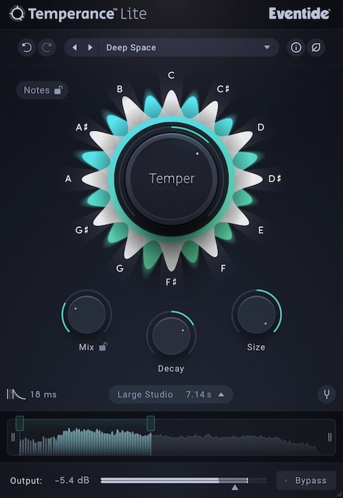 Eventide「Temperance Lite」リバーブの常識を覆す！音楽の12音階を使って残響をコントロールし、ボーカルを際立たせ、楽器の濁りを抑え、アンビエントな空間演出やライブでのリアルタイム活用まで可能にする新世代プラグイン｜DTMプラグインセール