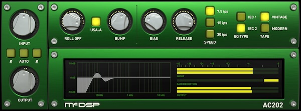 McDSP「Analog Channel」AC101デジタル・プリアンプ構成で過剰なゲインでもデジタル・ディストーション回避し、AC202テープマシン・エミュレーションでバイアス・再生速度・IEC1/2イコライゼーションを超えた調整を実現する2イン1プラグイン｜DTMプラグインセール