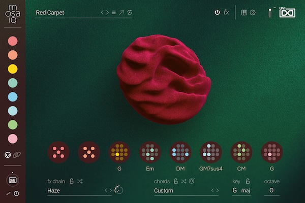 UVI「mosaiq」180種以上のコード進行・強力なMIDIシーケンシング・エンジン・AIベース・サウンド・リプレイサーMutate・全体ムード瞬時変更Varispeedにより、ランダマイゼーションで創造的境界を打ち破る現代制作体験｜DTMプラグインセール