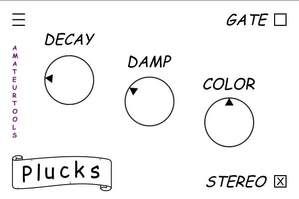 AmateurTools「PLUCKS」オープンソースのプラック弦シンセサイザー！Karplus-Strongアルゴリズムでリアルな弦の響きとレトロなbite感を再現し、長いディケイやステレオモードで現代的な表現力も備えた必聴プラグイン｜DTMプラグインセール