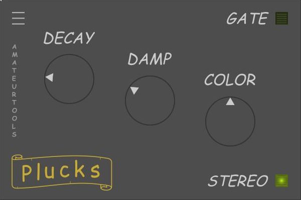 AmateurTools「PLUCKS」オープンソースのプラック弦シンセサイザー！Karplus-Strongアルゴリズムでリアルな弦の響きとレトロなbite感を再現し、長いディケイやステレオモードで現代的な表現力も備えた必聴プラグイン｜DTMプラグインセール