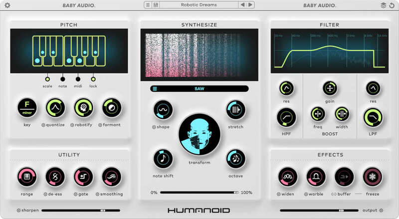 Baby Audio「Humanoid」現代ボーカルの音響限界を押し広げる革新的ボイス操作機能により、歌唱スキル不要で人間と機械の質を融合したユニークな音色をシンセ波形に変形させ、声を完全にシンセサイザー化する最先端ハードチューニング｜DTMプラグインセール