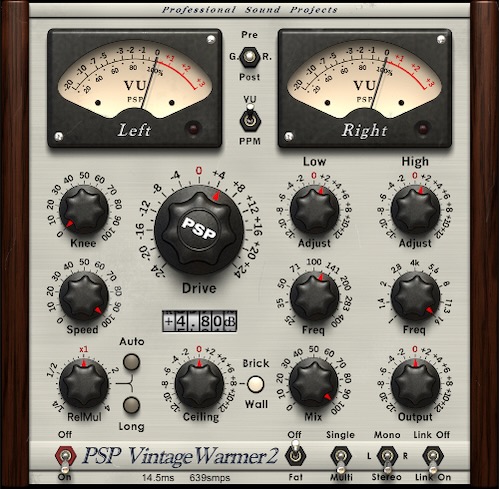 PSP Audioware「PSP VintageWarmer2」豊かで温かいアナログ処理と分かりやすいユーザー・インターフェースを融合し、ソフトニー・コンプレッションからブリックウォール・リミッティングまで対応する、ミキシング・マスタリング・エンジニア必須ツール|DTMプラグインセール