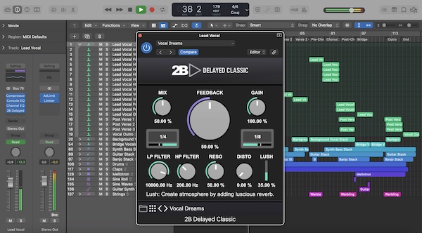 2B Played Music「2B DELAYED CLASSIC」空間を操り、音に立体感と深みを加える最強ディレイ!左右独立制御・フィルター・リバーブ・歪みを一体化した多機能プラグイン|DTMプラグインセール