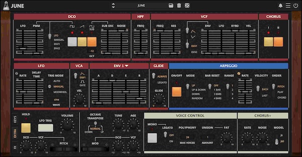 AudioThing「JUNE」DCOの挙動・エンベロープ応答・フィルターの息づき・コーラスの煌めきと踊りという、生きている感覚を生む微細なディテールを追求し、その正確な感覚キャプチャと現代プロダクション実用性を両立した、JUNO-60の忠実エミュレーション|DTMプラグインセール