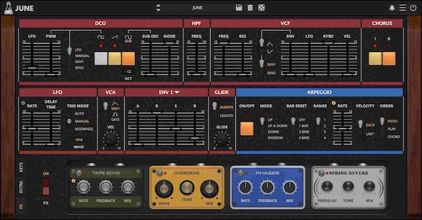 AudioThing「JUNE」DCOの挙動・エンベロープ応答・フィルターの息づき・コーラスの煌めきと踊りという、生きている感覚を生む微細なディテールを追求し、その正確な感覚キャプチャと現代プロダクション実用性を両立した、JUNO-60の忠実エミュレーション|DTMプラグインセール