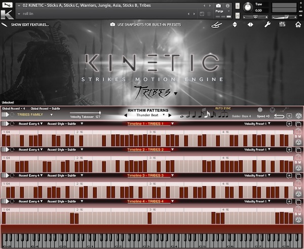 Kirk Hunter Studios「Kinetic Percussion」コードを押さえるだけでシネマティックなリズムが完成!4つのタイムライン×28キーマップ×50,000サンプルを駆使して“動きのある打楽器表現”を誰でも簡単に作れるパーカッション音源|DTMプラグインセール