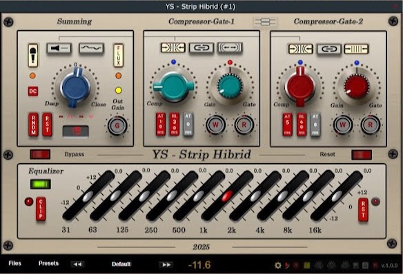 YS Plugins「YS - Strip Hibrid_v.1.0.0」EQ・コンプ・空間処理がこれひとつで完結!初心者でもプロのような音作りがすぐにできる、無料チャンネルストリップ|DTMプラグインセール