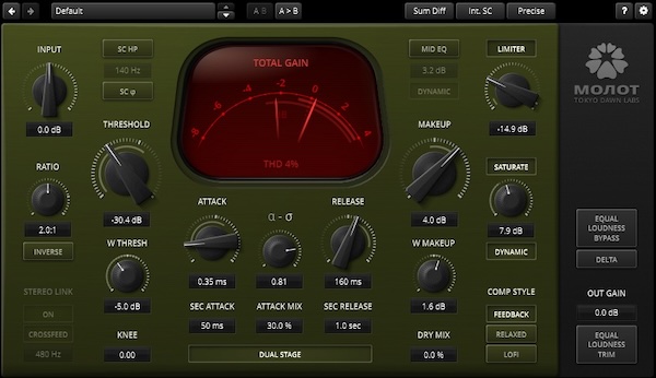 Tokyo Dawn Labs「TDR Molot GE」"ハンマー"を意味する名前通り、拡張柔軟性とロックンロール精神を惜しみなく注入し、複数クラシック・コンプレッション・メカニズムを洗練されたサチュレーション・創造的トーン・コントロール・スナッピー・ピーク・リミッターと融合させたダイナミック・コンプレッサー|DTMプラグインセール