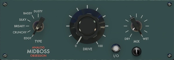 Analog Obsession「MidBoss」EQやコンプレッサーではどうしても埋もれてしまう中域の処理に!音の芯と密度を自然に補い、ミックスの中で“ちゃんと聴こえる音”を作る、中域特化型の新しい定番サチュレーター|DTMプラグインセール