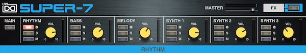 UVI「Super-7」シンセ、ドラム、ベースがこれ1台で完結!Juno-106とTR-707のサウンドを現代的に再構築し、80年代アナログの質感を完全再現したマルチティンバー音源|DTMプラグインセール
