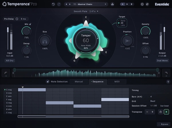 Eventide「Temperance Pro」12音階クロマティック・スケールで動作し空間内で開花または減衰する音を決定!拡張コントロール・セットで音楽的テクスチャー形成・動き指示・モーダル技術完全構築29ワールドクラス空間解放する、音楽の言語を話すリバーブ革命|DTMプラグインセール