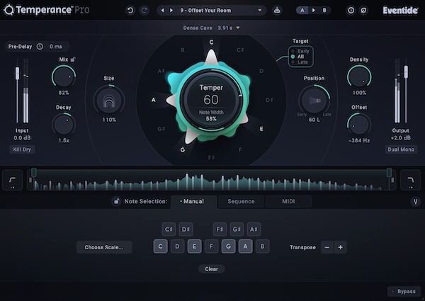 Eventide「Temperance Pro」12音階クロマティック・スケールで動作し空間内で開花または減衰する音を決定!拡張コントロール・セットで音楽的テクスチャー形成・動き指示・モーダル技術完全構築29ワールドクラス空間解放する、音楽の言語を話すリバーブ革命|DTMプラグインセール