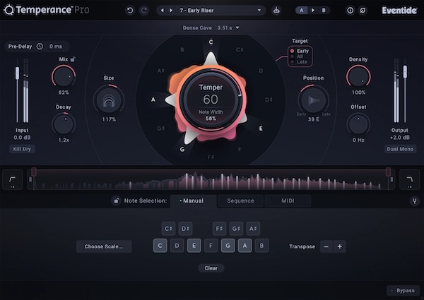 Eventide「Temperance Pro」12音階クロマティック・スケールで動作し空間内で開花または減衰する音を決定!拡張コントロール・セットで音楽的テクスチャー形成・動き指示・モーダル技術完全構築29ワールドクラス空間解放する、音楽の言語を話すリバーブ革命|DTMプラグインセール