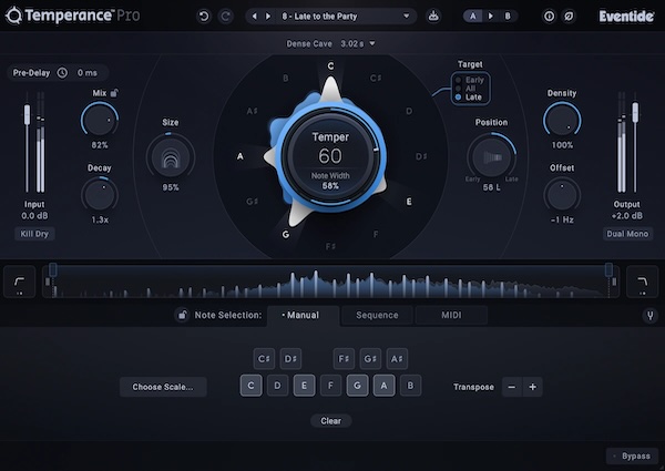 Eventide「Temperance Pro」12音階クロマティック・スケールで動作し空間内で開花または減衰する音を決定!拡張コントロール・セットで音楽的テクスチャー形成・動き指示・モーダル技術完全構築29ワールドクラス空間解放する、音楽の言語を話すリバーブ革命|DTMプラグインセール