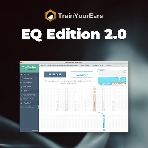 TrainYourEars「TrainYourEars 2 EQ Edition」EQ操作が苦手な人こそ使ってほしい!耳で聴いて正確に調整できる力”を育てる、最強の耳トレーニングソフト|DTMプラグインセール