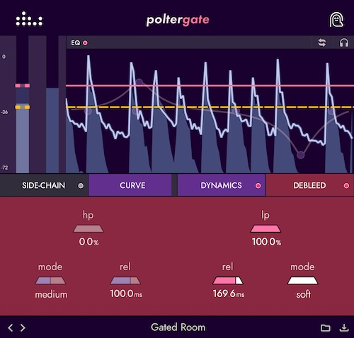 Denise Audio「poltergate」音の明瞭さを高め、ドラムやベースの処理に強く、しかもUIもシンプルで使いやすい！ゲート、トランジェントデザイン、デブリード、EQ、クリッパーなどが統合されたマルチダイナミクス処理プラグイン｜DTMプラグインセール