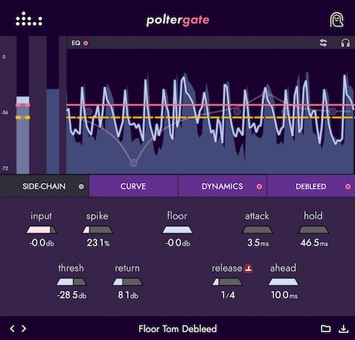 Denise Audio「poltergate」音の明瞭さを高め、ドラムやベースの処理に強く、しかもUIもシンプルで使いやすい！ゲート、トランジェントデザイン、デブリード、EQ、クリッパーなどが統合されたマルチダイナミクス処理プラグイン｜DTMプラグインセール