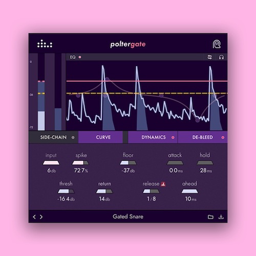 Denise Audio「poltergate」音の明瞭さを高め、ドラムやベースの処理に強く、しかもUIもシンプルで使いやすい!ゲート、トランジェントデザイン、デブリード、EQ、クリッパーなどが統合されたマルチダイナミクス処理プラグイン|DTMプラグインセール