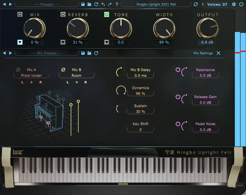 Boz Digital Labs「Ningbo Felt 2021 Pro」5つのステレオ・マイクロフォン・ポジションでクローズ集中から広々とした大気感まで完全キャラクター捕捉し、静かな魅力を失わずミックス内のピアノ配置をコントロール可能にする語るピアノ音源｜DTMプラグインセール