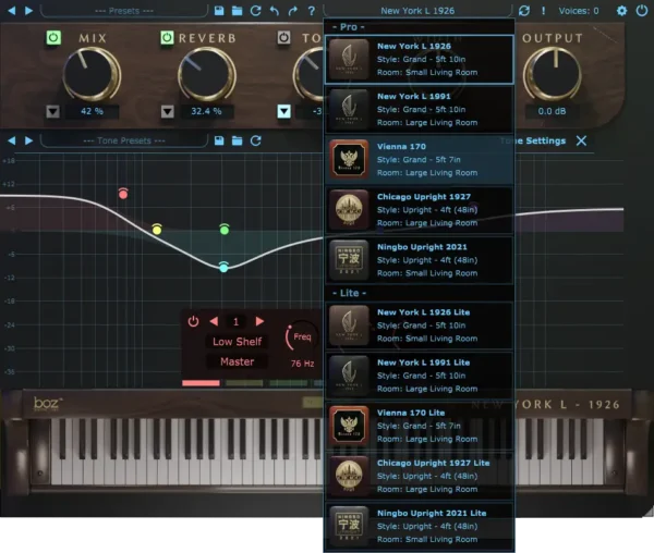 Boz Digital Labs「Ningbo Felt 2021 Pro」5つのステレオ・マイクロフォン・ポジションでクローズ集中から広々とした大気感まで完全キャラクター捕捉し、静かな魅力を失わずミックス内のピアノ配置をコントロール可能にする語るピアノ音源｜DTMプラグインセール
