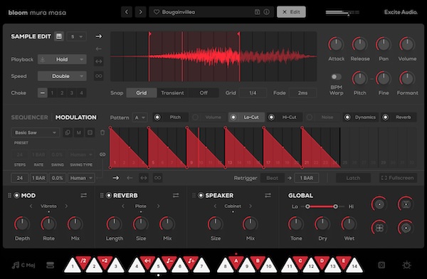 Excite Audio「Bloom Mura Masa」ドラムキット、ベース、シンセ、そしてあなた自身のサンプルまで統合し、『完全な楽曲制作に必要なすべて』を提供する、ワンショットとループが完璧に同期するフレーズ構築システム｜DTMプラグインセール