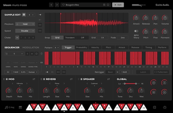 Excite Audio「Bloom Mura Masa」ドラムキット、ベース、シンセ、そしてあなた自身のサンプルまで統合し、『完全な楽曲制作に必要なすべて』を提供する、ワンショットとループが完璧に同期するフレーズ構築システム｜DTMプラグインセール