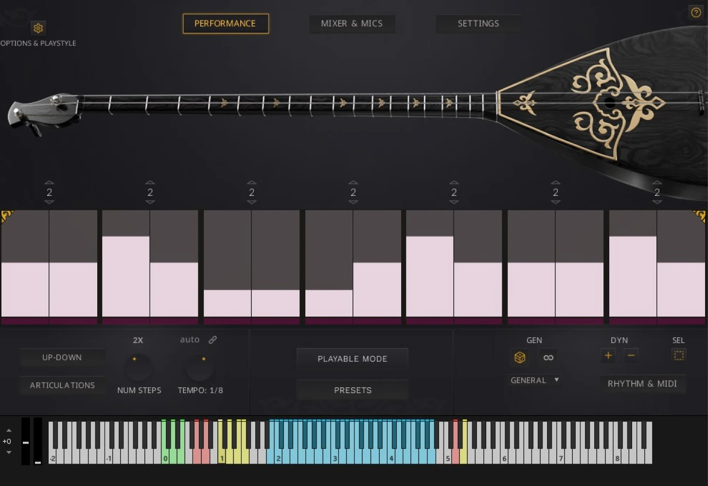 Wavelet Audio「Flow & Motion - Dombra」流れと動きを音楽に宿す!事前録音のコードやループを一切使わず、フルサンプリングで本格的なリズミックパフォーマンスを実現するナイロン弦パーカッション楽器|DTMプラグインセール