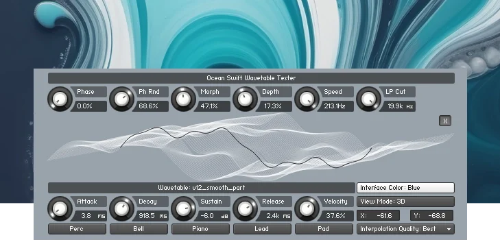 Ocean Swift Synthesis「Wavetable Tester」ウェーブテーブルのモーフィングや挙動を即確認!サウンドデザインの作業効率を劇的に変える、Kontakt対応で直感的に使える無料ツール|DTMプラグインセール