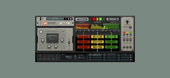 Reason Studios「Osmium Distortion Matrix」微細なテープサチュレーションからスピーカーを溶かすノイズまで!9つの自由にルーティング可能なエフェクトスロット、3つの周波数帯域、無限のエフェクトコンビネーションが生むモジュラー・ディストーション・マトリックス|DTMプラグインセール